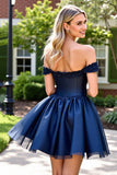 Navy Corset Short Homecoming Dress with Appliques