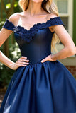 Navy Corset Short Homecoming Dress with Appliques