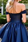 Navy Corset Short Homecoming Dress with Appliques