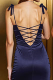 Navy Cut Out Satin Bodycon Short Homecoming Dress with Bows