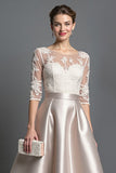 Apricot Half Sleeves Satin A Line Long Mother Of The Bride Dress With Lace