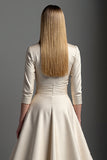 Satin Apricot A Line V Neck Long Mother Of The Bride Dress