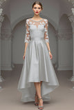 Sparkly Navy A Line High-Low 3/4 Sleeves Mother Of The Bride Dress With Lace
