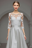 Sparkly Navy A Line High-Low 3/4 Sleeves Mother Of The Bride Dress With Lace