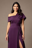 Black A Line Satin Asymmetrical Neck Long Choir Dress with Slit