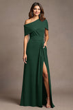 Burgundy One Shoulder A Line Long Mother Of The Bride Dress With Slit