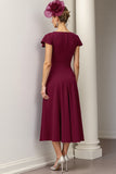 Sparkly Burgundy Floral A Line Long Mother Of The Bride Dress with Beading