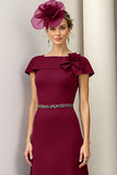 Sparkly Burgundy Floral A Line Long Mother Of The Bride Dress with Beading
