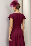Sparkly Burgundy Floral A Line Long Mother Of The Bride Dress with Beading