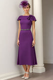 Sparkly Burgundy Floral A Line Long Mother Of The Bride Dress with Beading