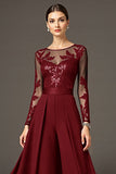 Sparkly Black Long Sleeve A Line Mother Of The Bride Pant Suits With Lace
