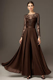 Sparkly Black Long Sleeve A Line Mother Of The Bride Pant Suits With Lace