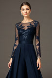 Sparkly Black Long Sleeve A Line Mother Of The Bride Pant Suits With Lace