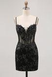 Sparkly Sequins Dark Green Bodycon Backless Corset Homecoming Dress