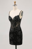 Sparkly Sequins Dark Green Bodycon Backless Corset Homecoming Dress
