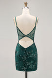 Sparkly Sequins Dark Green Bodycon Backless Corset Homecoming Dress