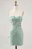 Sage Sweetheart Corset Appliqued Short Homecoming Dress