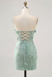 Sage Sweetheart Corset Appliqued Short Homecoming Dress
