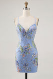 Bodycon Short Floral Peacock Homecoming Dress with Sequins