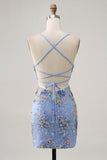 Sparkly Sequins Pink Bodycon Short Floral Homecoming Dress
