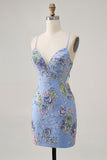 Bodycon Short Floral Peacock Homecoming Dress with Sequins