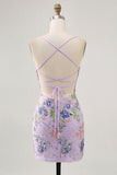 Bodycon Short Floral Peacock Homecoming Dress with Sequins