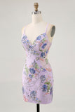 Bodycon Short Floral Peacock Homecoming Dress with Sequins