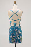 Bodycon Short Floral Peacock Homecoming Dress with Sequins