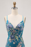 Bodycon Short Floral Peacock Homecoming Dress with Sequins