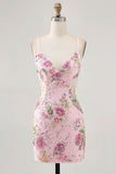 Bodycon Short Floral Peacock Homecoming Dress with Sequins