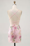 Bodycon Short Floral Peacock Homecoming Dress with Sequins