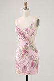 Bodycon Short Floral Peacock Homecoming Dress with Sequins