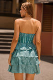 Peacock Green A-Line Corset Tiered Strapless Homecoming Dress