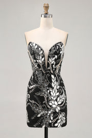 Sparkly Black Bodycon Sequins Short Cocktail Dress with Beading
