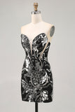 Sparkly Black Bodycon Sequins Short Cocktail Dress with Beading
