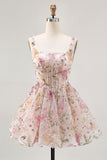 Sparkly A-line Square Neck Sequins Floral Short Homecoming Dress