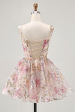 Sparkly A-line Square Neck Sequins Floral Short Homecoming Dress