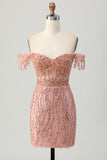 Off The Shoulder Dusty Rose Bodycon Corset Short Homecoming Dress with Beading