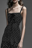 Boho Black and White Chiffon A Line Maxi Polka Dot Dress with Ruffles