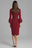 Long Sleeve Bodycon Navy Round Neck Midi Work Dress