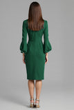 Long Sleeve Bodycon Navy Round Neck Midi Work Dress