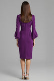 Long Sleeve Bodycon Navy Round Neck Midi Work Dress