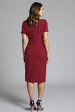 Short Sleeves Navy Bodycon Ruched Midi Work Dress
