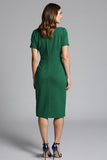 Short Sleeves Navy Bodycon Ruched Midi Work Dress