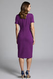 Short Sleeves Navy Bodycon Ruched Midi Work Dress