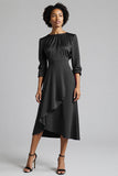 A Line Plum Ruffled 3/4 Sleeves Midi Work Dress