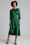 A Line Plum Ruffled 3/4 Sleeves Midi Work Dress