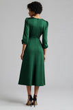A Line Plum Ruffled 3/4 Sleeves Midi Work Dress