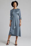 A Line Plum Ruffled 3/4 Sleeves Midi Work Dress