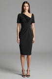 Navy Ruched Short Sleeve Bodycon Midi Work Dress